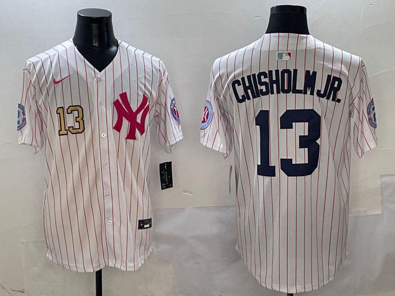 Men New York Yankees #13 Chisholm jr White Stripe Jointly Name Nike 2025 MLB Jersey style 2